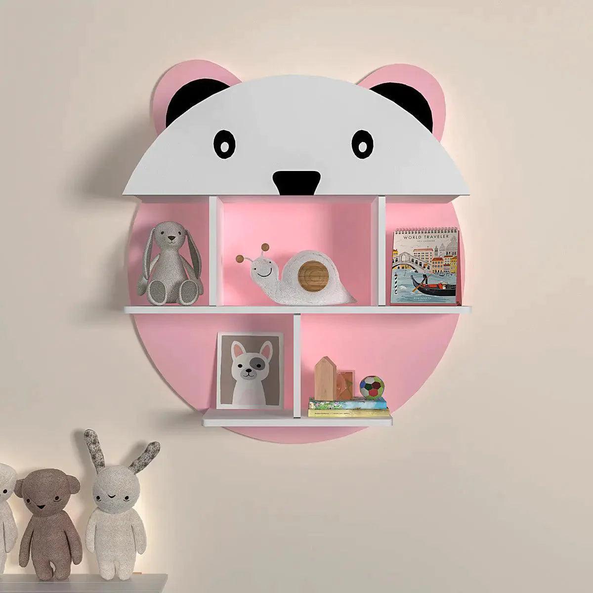 Cute Little Panda Shape Wooden Wall Storage Shelf for Kids - Decor Mantra 