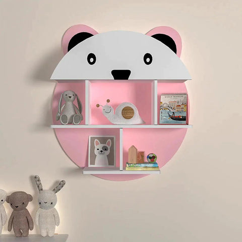 Cute Little Panda Shape Wooden Wall Storage Shelf for Kids - Decor Mantra 
