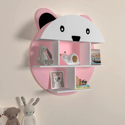 Cute Little Panda Shape Wooden Wall Storage Shelf for Kids - Decor Mantra 