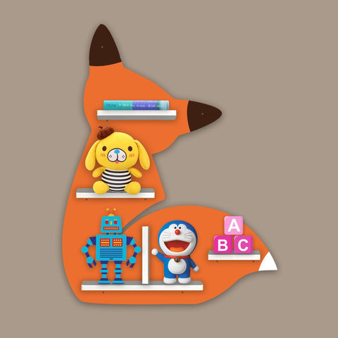 Designer Fox Shape Wooden LED Light Wall Shelf for Kids - Decor Mantra 