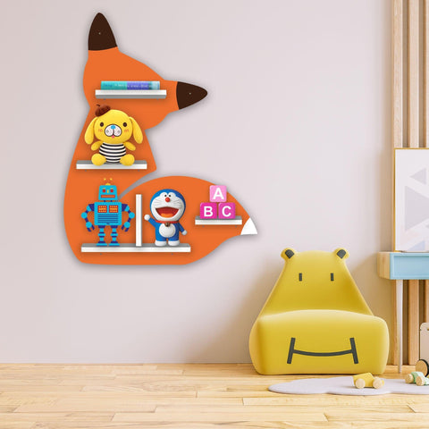 Designer Fox Shape Wooden LED Light Wall Shelf for Kids - Decor Mantra 
