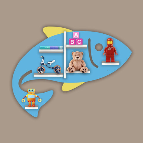Fish Shape Wooden Wall Shelf with LED Light for Kids - Decor Mantra 