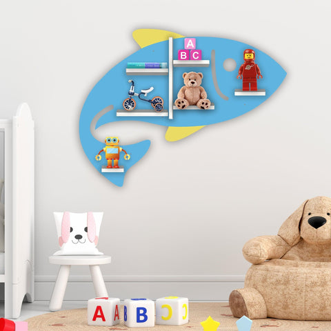 Fish Shape Wooden Wall Shelf with LED Light for Kids - Decor Mantra 
