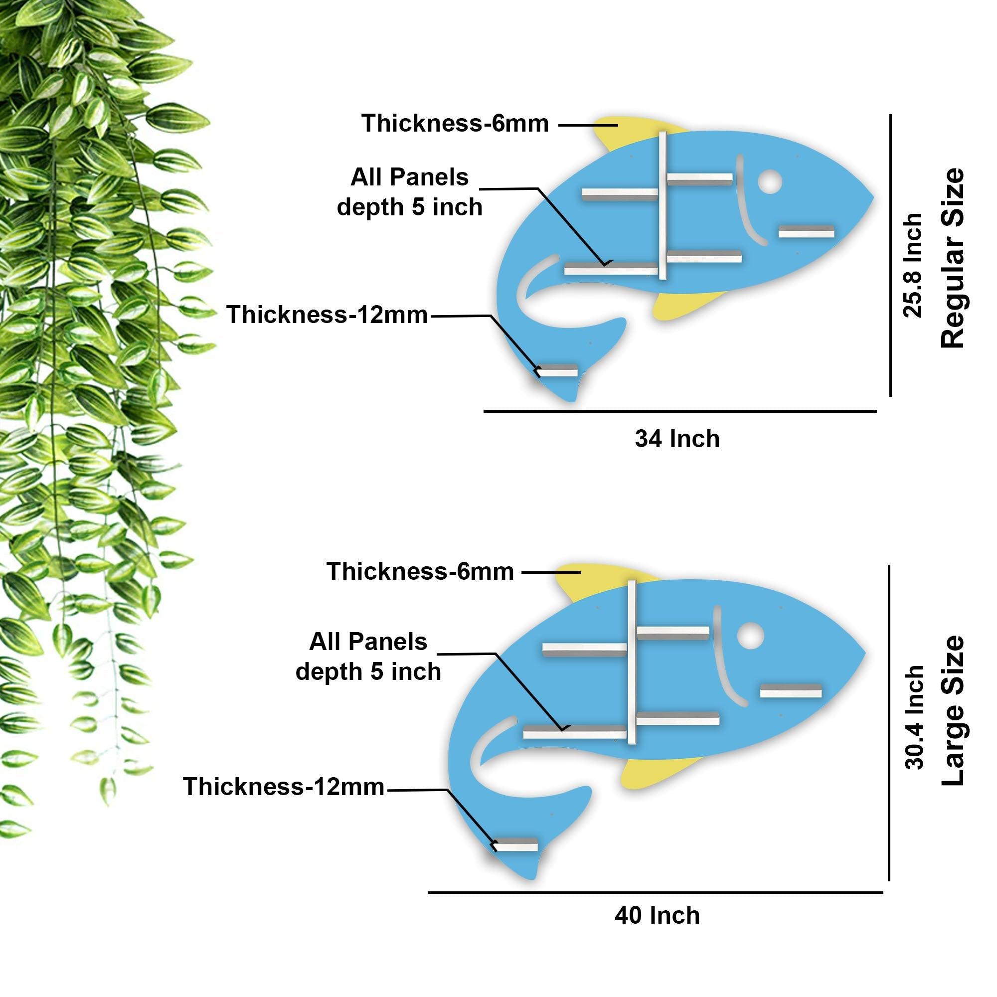 Fish Shape Wooden Wall Shelf with LED Light for Kids - Decor Mantra 