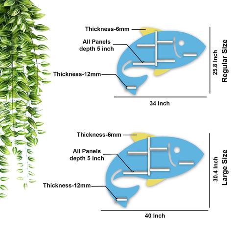 Fish Shape Wooden Wall Shelf with LED Light for Kids - Decor Mantra 