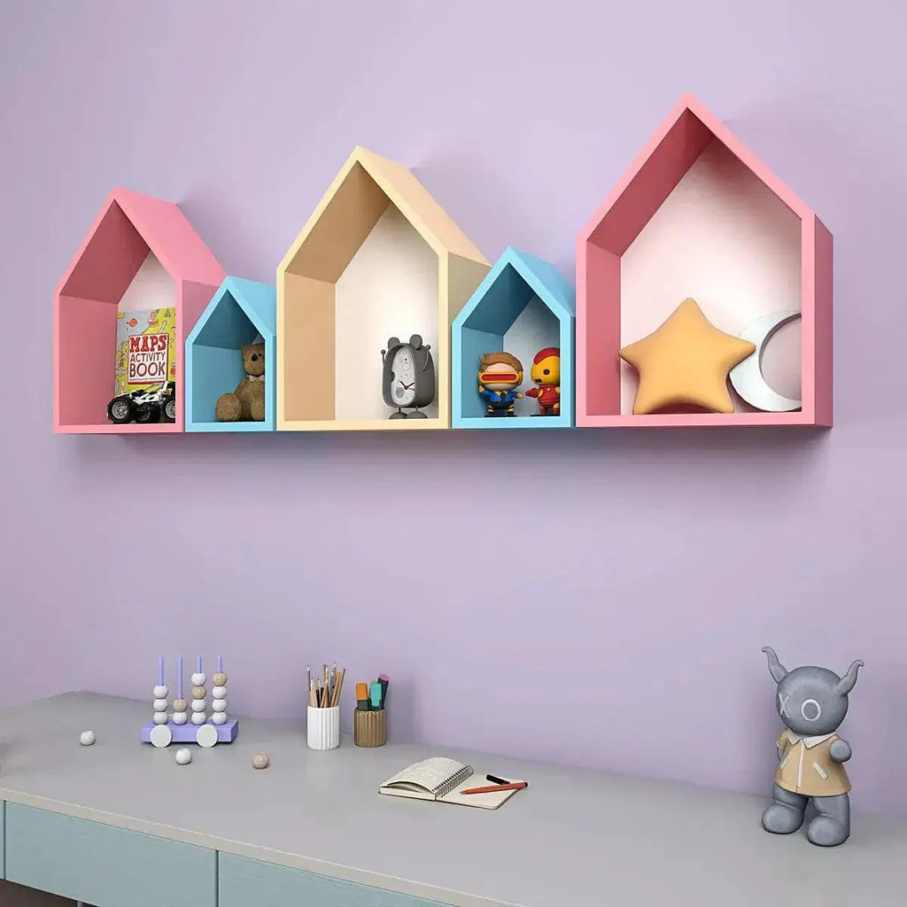 Hut Shape Wooden Wall Storage Shelves for Kids - Decor Mantra 