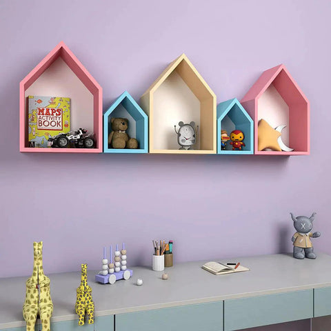 Hut Shape Wooden Wall Storage Shelves for Kids - Decor Mantra 