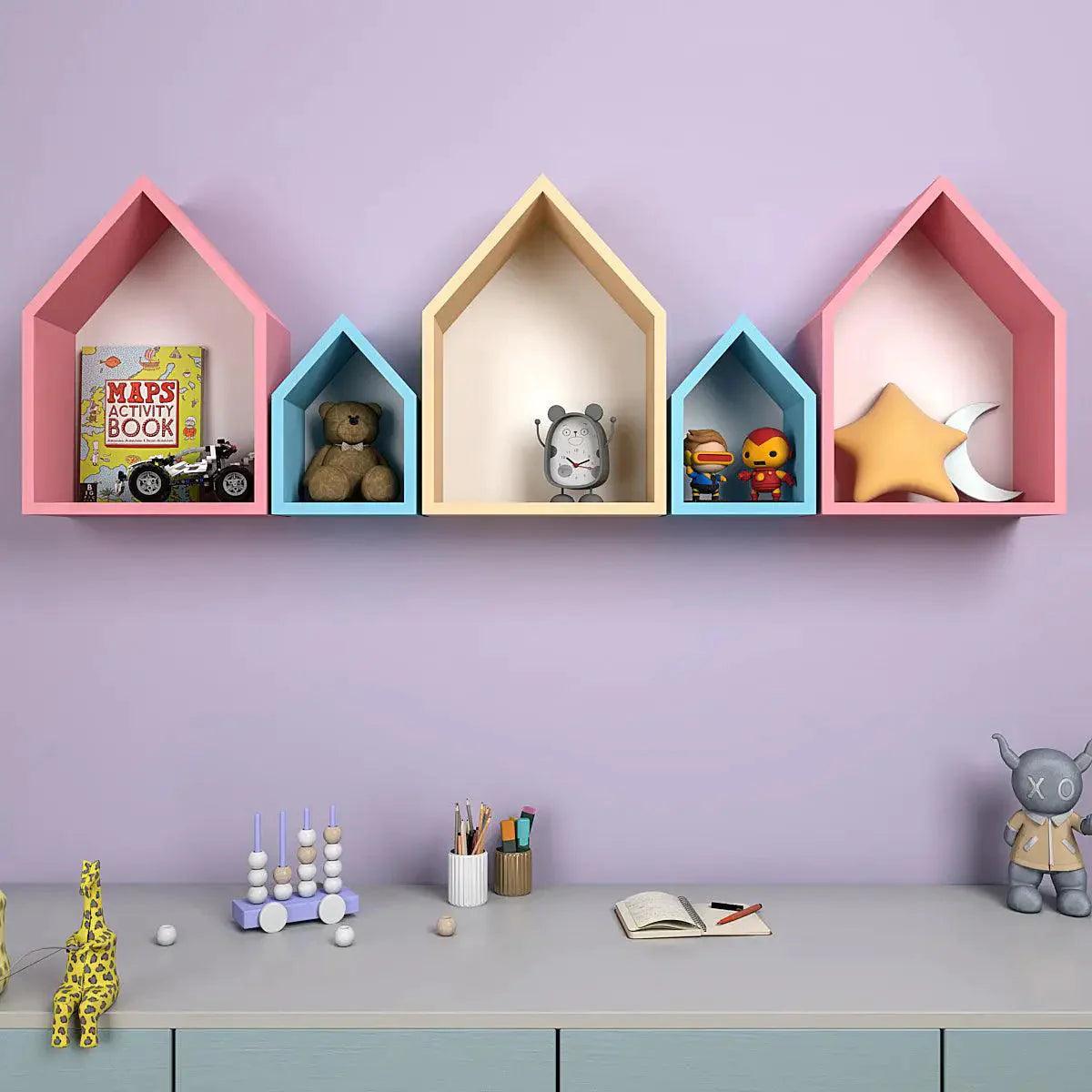 Hut Shape Wooden Wall Storage Shelves for Kids - Decor Mantra 