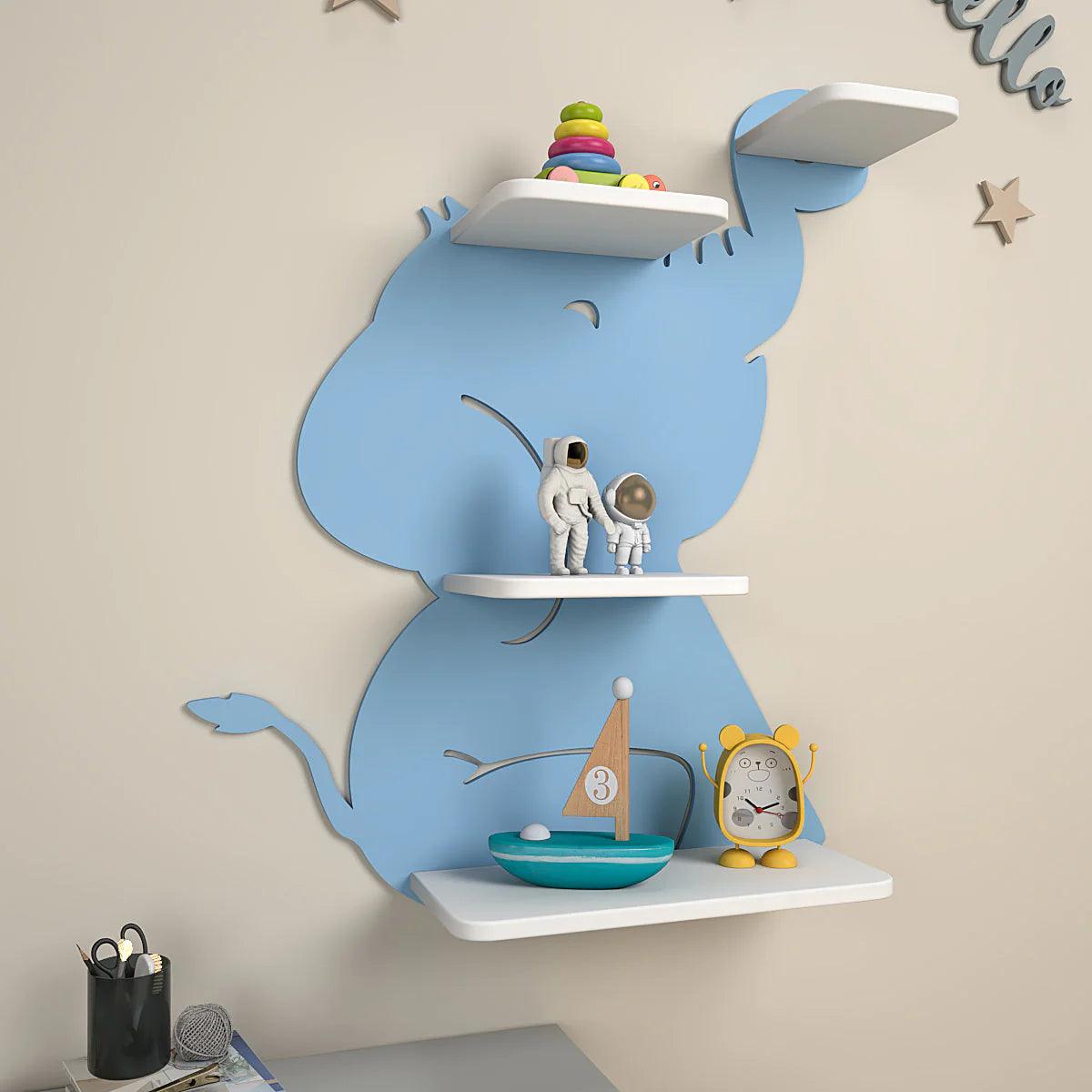Cute Little Elephant Shape Wooden Wall Shelf for Kids - Decor Mantra 
