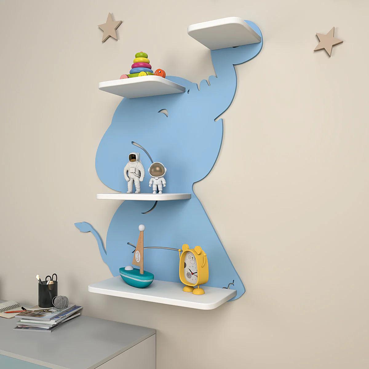 Cute Little Elephant Shape Wooden Wall Shelf for Kids - Decor Mantra 