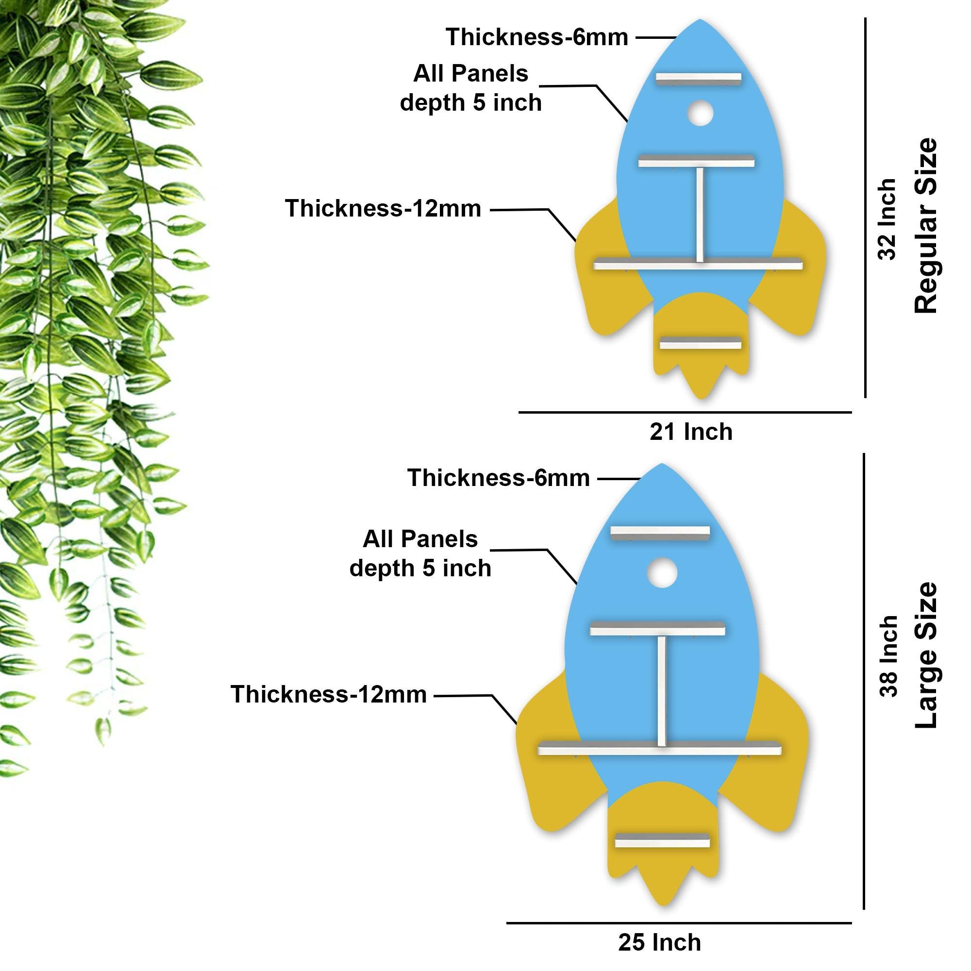 Rocket Shape Wooden Wall Shelf LED Light Wall Shelf for Kids - Decor Mantra 