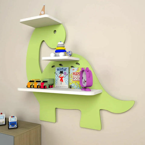 Dinosaur Shaped Wooden Wall Storage Shelf for Kids - Decor Mantra 