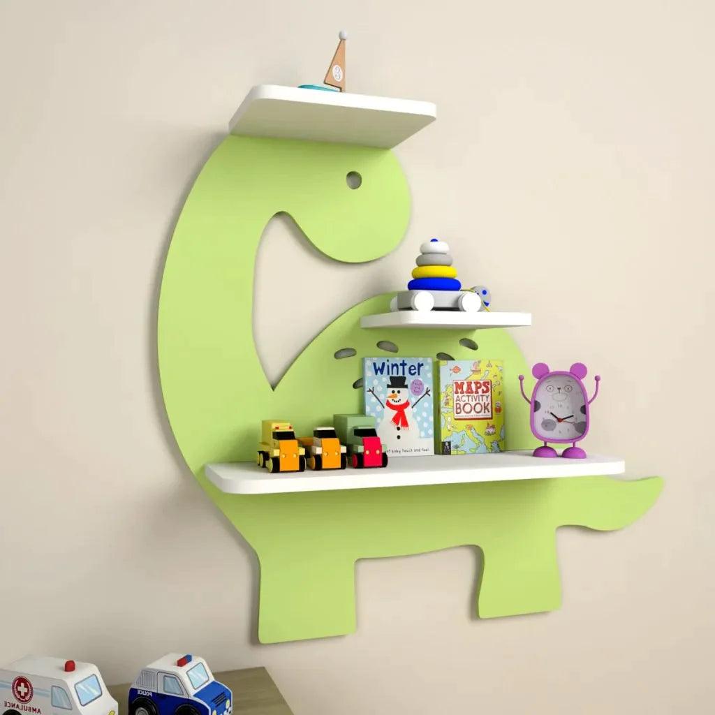 Dinosaur Shaped Wooden Wall Storage Shelf for Kids - Decor Mantra 