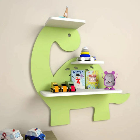 Dinosaur Shaped Wooden Wall Storage Shelf for Kids - Decor Mantra 