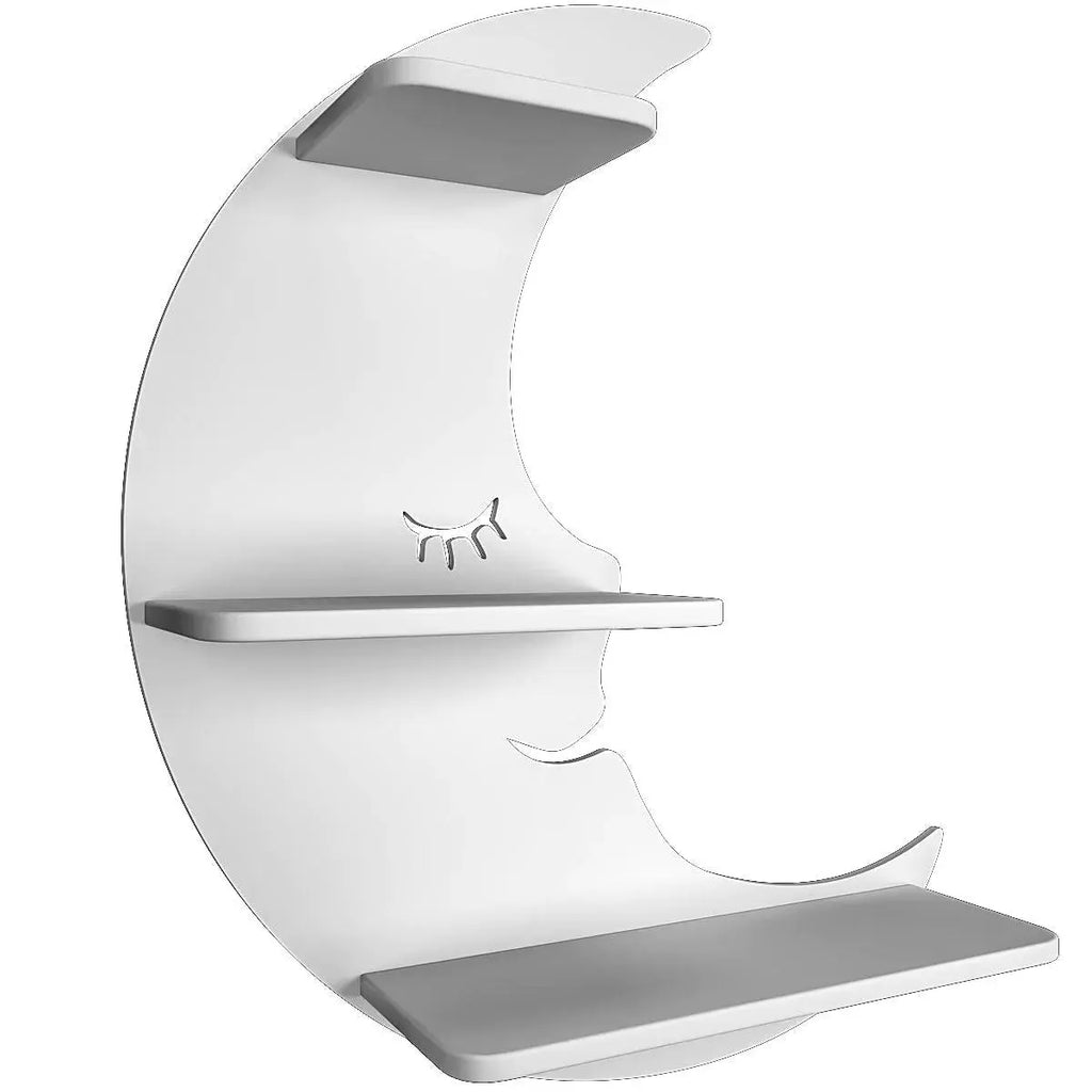 Modern Sparkle Moon Wooden Wall Shelf for Kids - Decor Mantra 