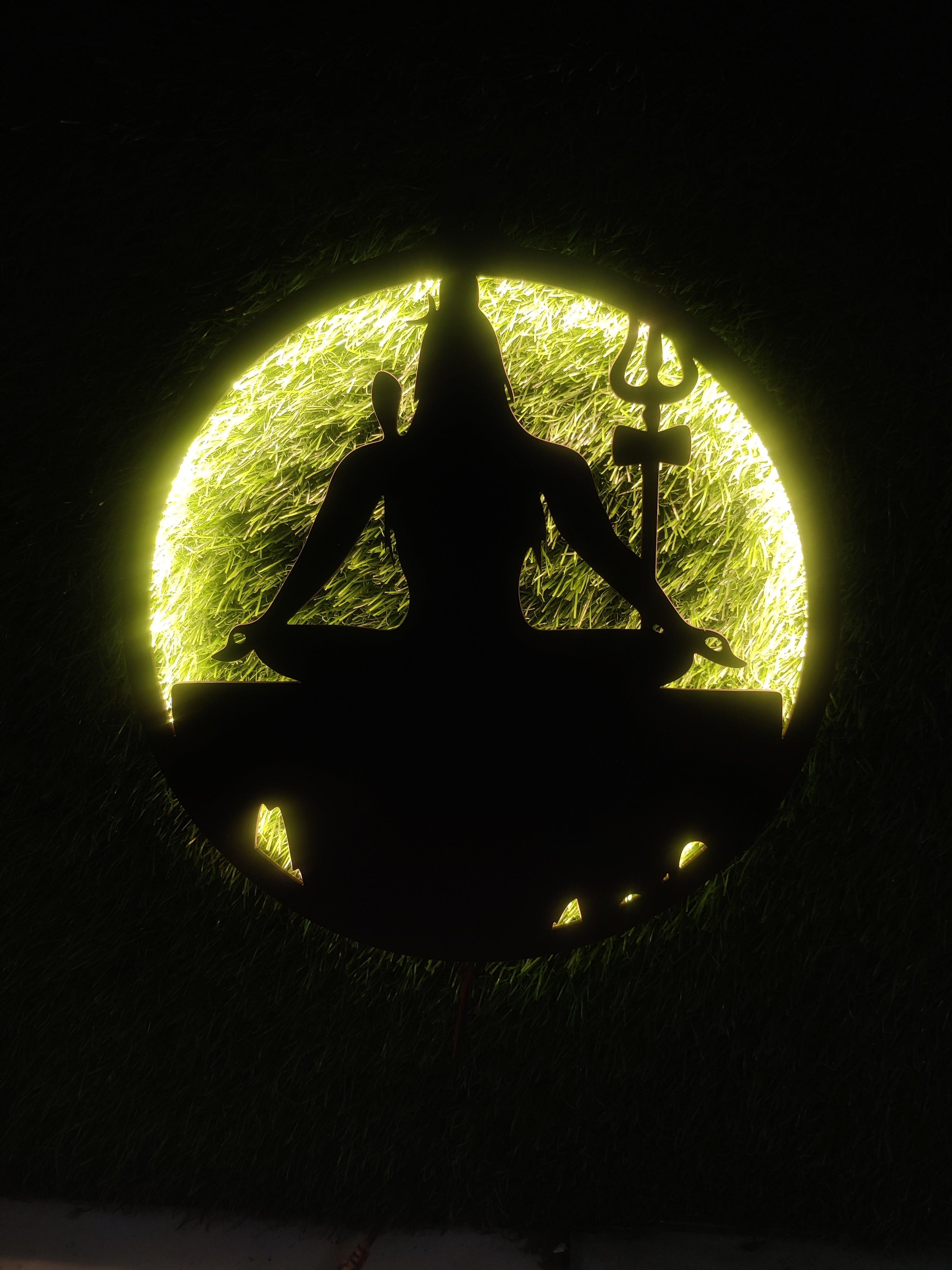 Adiyogi Lord Shiva Premium Backlit Design Wooden Wall Hanging with LED Night Light Walnut Finish - Decor Mantra 