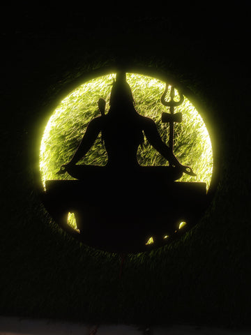 Adiyogi Lord Shiva Premium Backlit Design Wooden Wall Hanging with LED Night Light Walnut Finish - Decor Mantra 