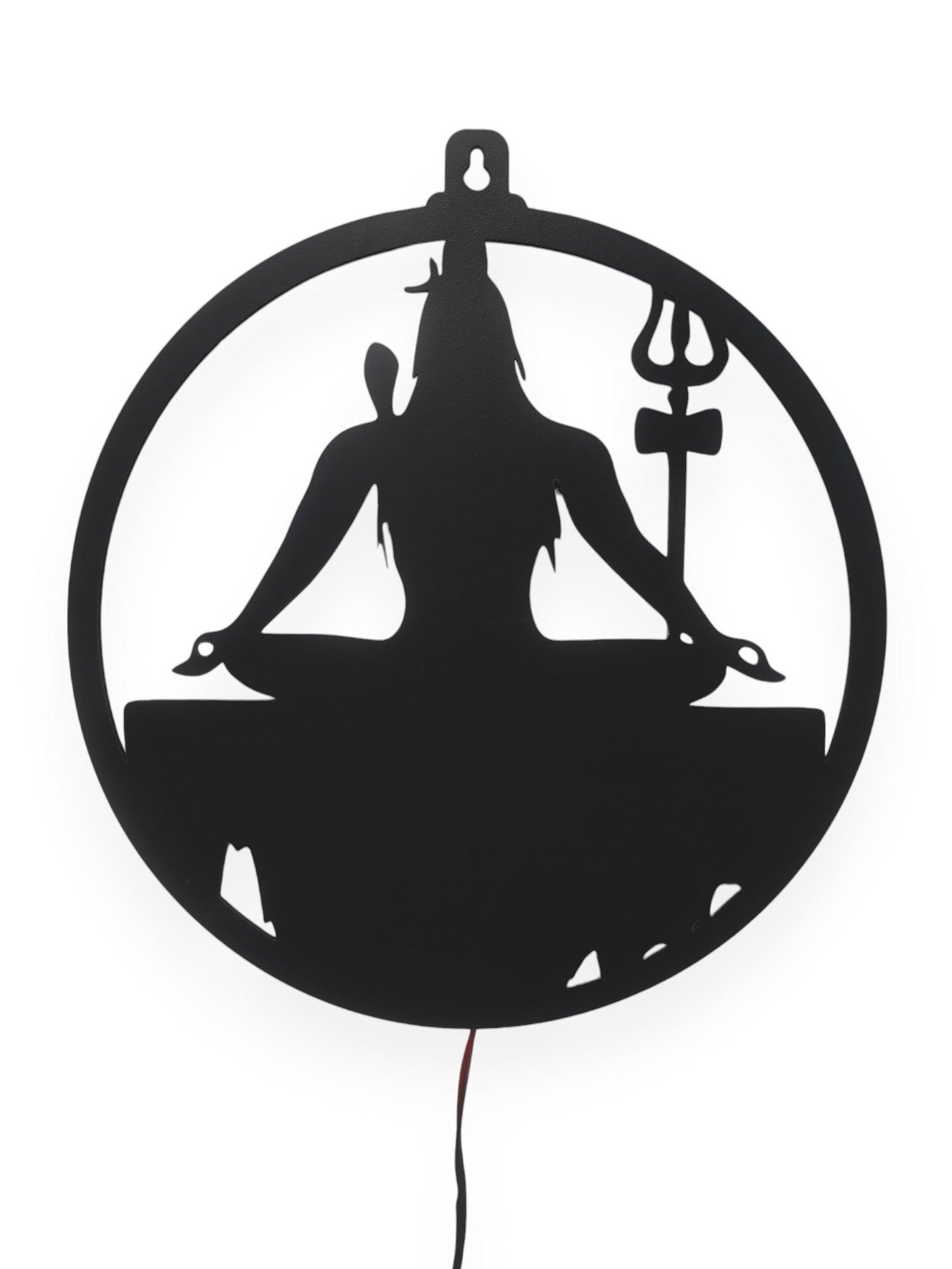 Adiyogi Lord Shiva Premium Backlit Design Wooden Wall Hanging with LED Night Light Walnut Finish - Decor Mantra 