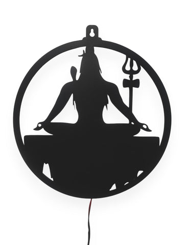 Adiyogi Lord Shiva Premium Backlit Design Wooden Wall Hanging with LED Night Light Walnut Finish - Decor Mantra 