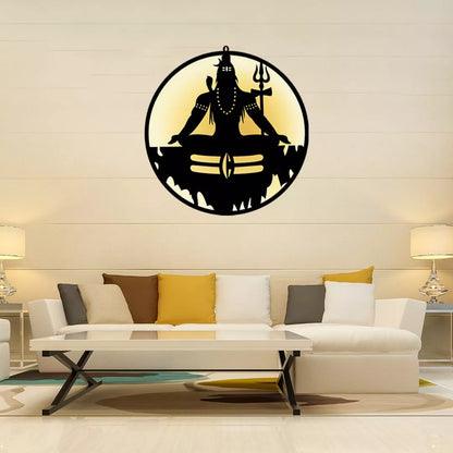 Adiyogi Lord Shiva Premium Backlit Design Wooden Wall Hanging with LED Night Light Walnut Finish - Decor Mantra 