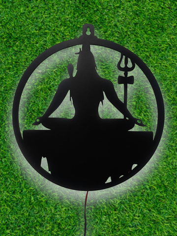 Adiyogi Lord Shiva Premium Backlit Design Wooden Wall Hanging with LED Night Light Walnut Finish - Decor Mantra 