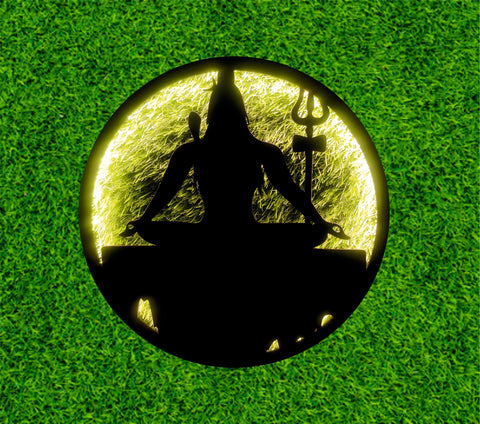 Adiyogi Lord Shiva Premium Backlit Design Wooden Wall Hanging with LED Night Light Walnut Finish - Decor Mantra 