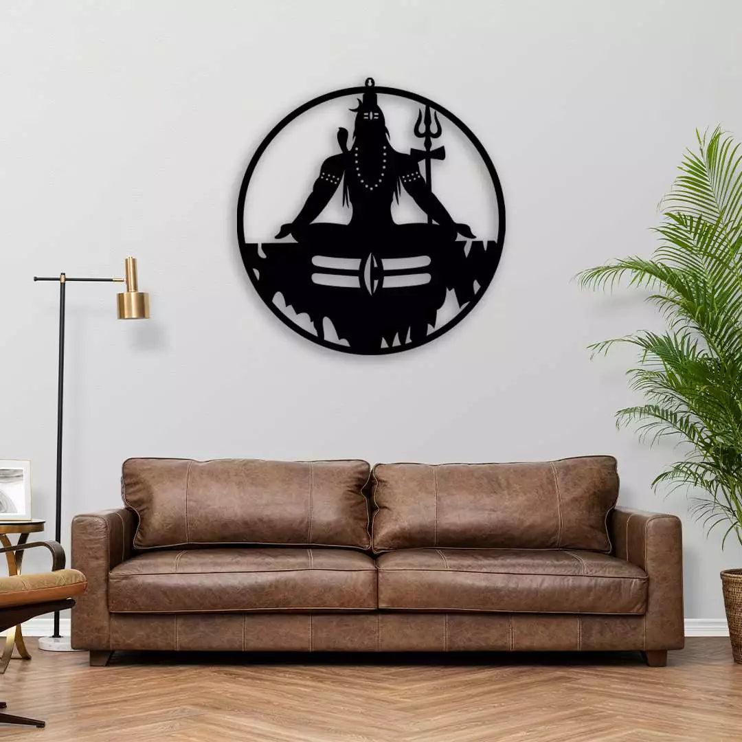 Adiyogi Lord Shiva Premium Backlit Design Wooden Wall Hanging with LED Night Light Walnut Finish - Decor Mantra 