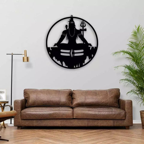 Adiyogi Lord Shiva Premium Backlit Design Wooden Wall Hanging with LED Night Light Walnut Finish - Decor Mantra 