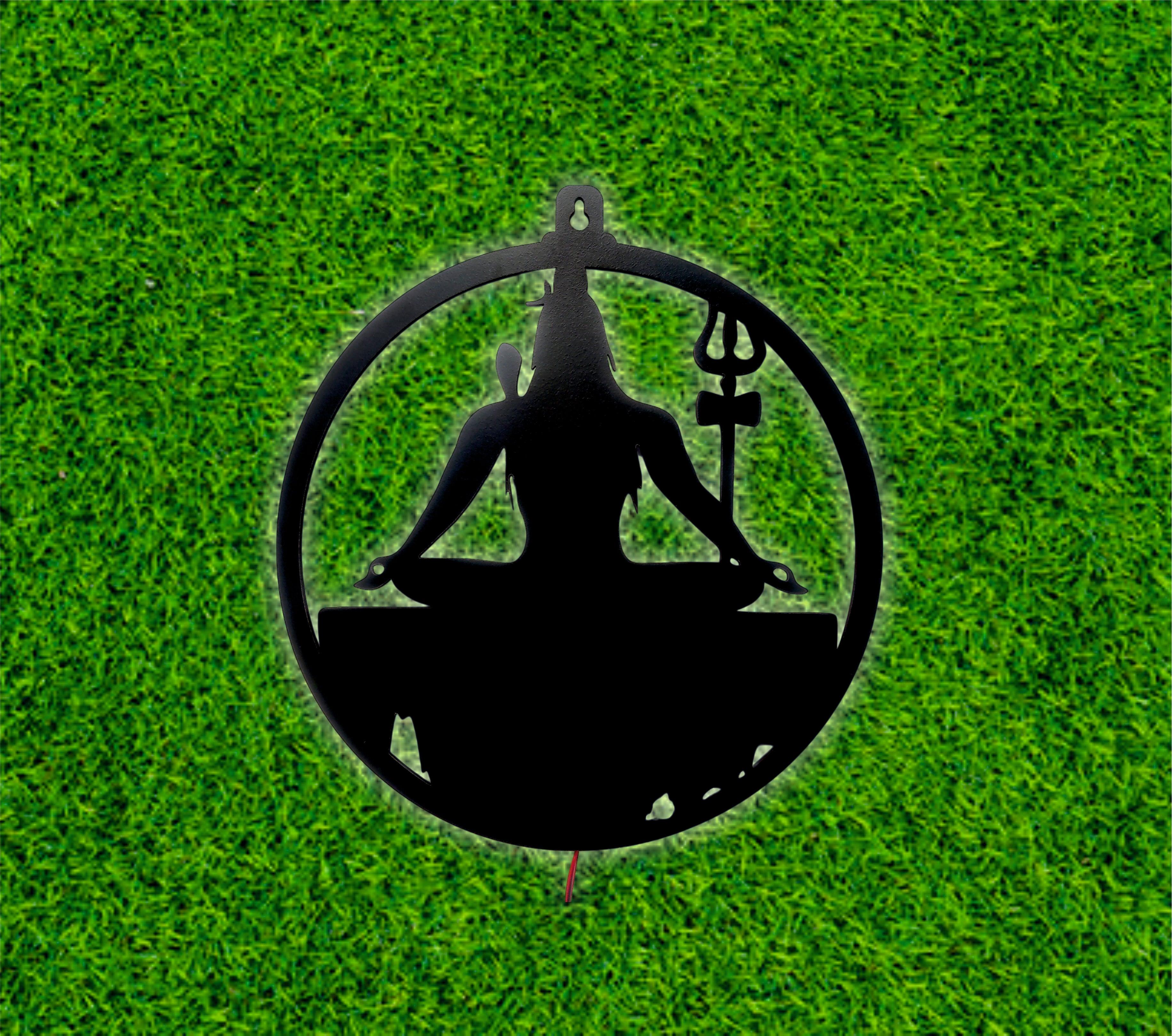 Adiyogi Lord Shiva Premium Backlit Design Wooden Wall Hanging with LED Night Light Walnut Finish - Decor Mantra 