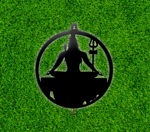 Adiyogi Lord Shiva Premium Backlit Design Wooden Wall Hanging with LED Night Light Walnut Finish - Decor Mantra 