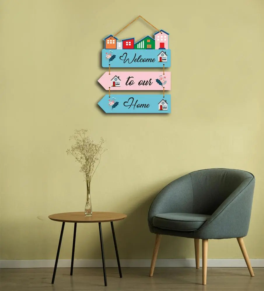 Welcome Quote Decorative Wall Art MDF Wooden Wall Hanger for Living Room | Bedroom | Home Decor | Gifts | Wood Decoration Items | Artworks Hangings Ornaments (WH_5801N), Set of 3 - Decor Mantra 
