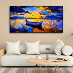 Wall Canvas Painting of Boat Sunset Over Ocean DECORMANTRA