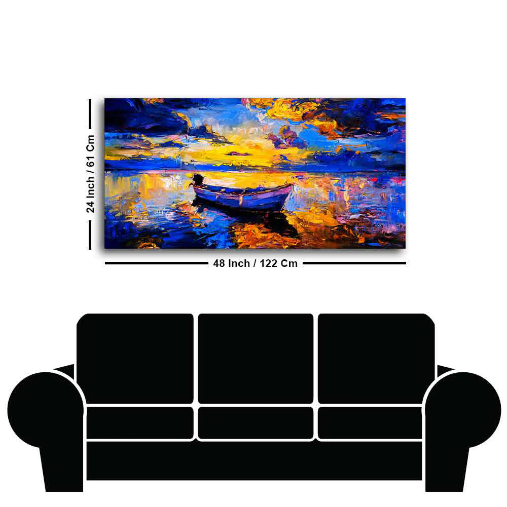 Wall Canvas Painting of Boat Sunset Over Ocean DECORMANTRA