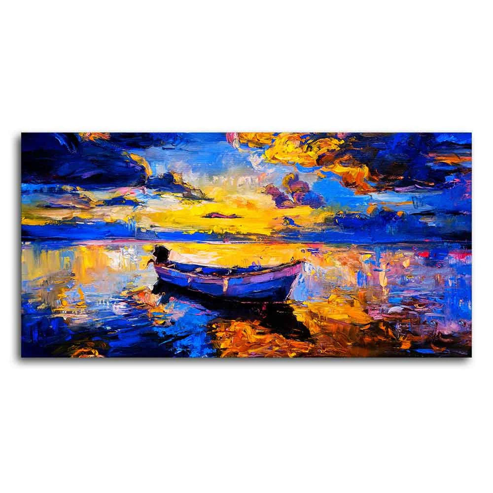 Wall Canvas Painting of Boat Sunset Over Ocean DECORMANTRA