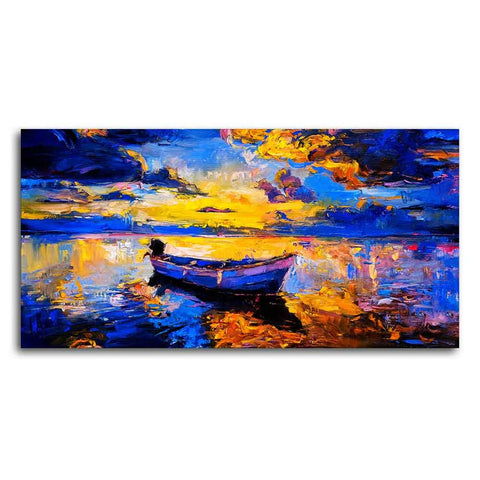 Wall Canvas Painting of Boat Sunset Over Ocean