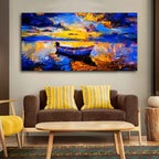 Wall Canvas Painting of Boat Sunset Over Ocean DECORMANTRA