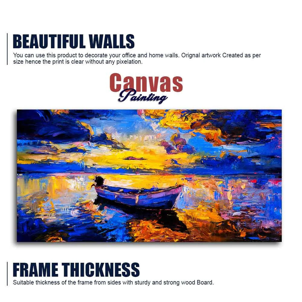 Wall Canvas Painting of Boat Sunset Over Ocean DECORMANTRA