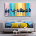 Wall Painting of A Fantasy Coastal city with a Rainbow Background DECORMANTRA