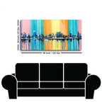 Wall Painting of A Fantasy Coastal city with a Rainbow Background DECORMANTRA