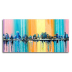 Wall Painting of A Fantasy Coastal city with a Rainbow Background DECORMANTRA