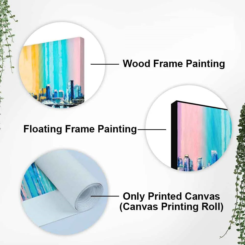 Wall Painting of A Fantasy Coastal city with a Rainbow Background DECORMANTRA