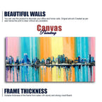 Wall Painting of A Fantasy Coastal city with a Rainbow Background DECORMANTRA