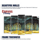 Wall Painting of Golden Trees in Dark Forest of Five Pieces Set DECORMANTRA