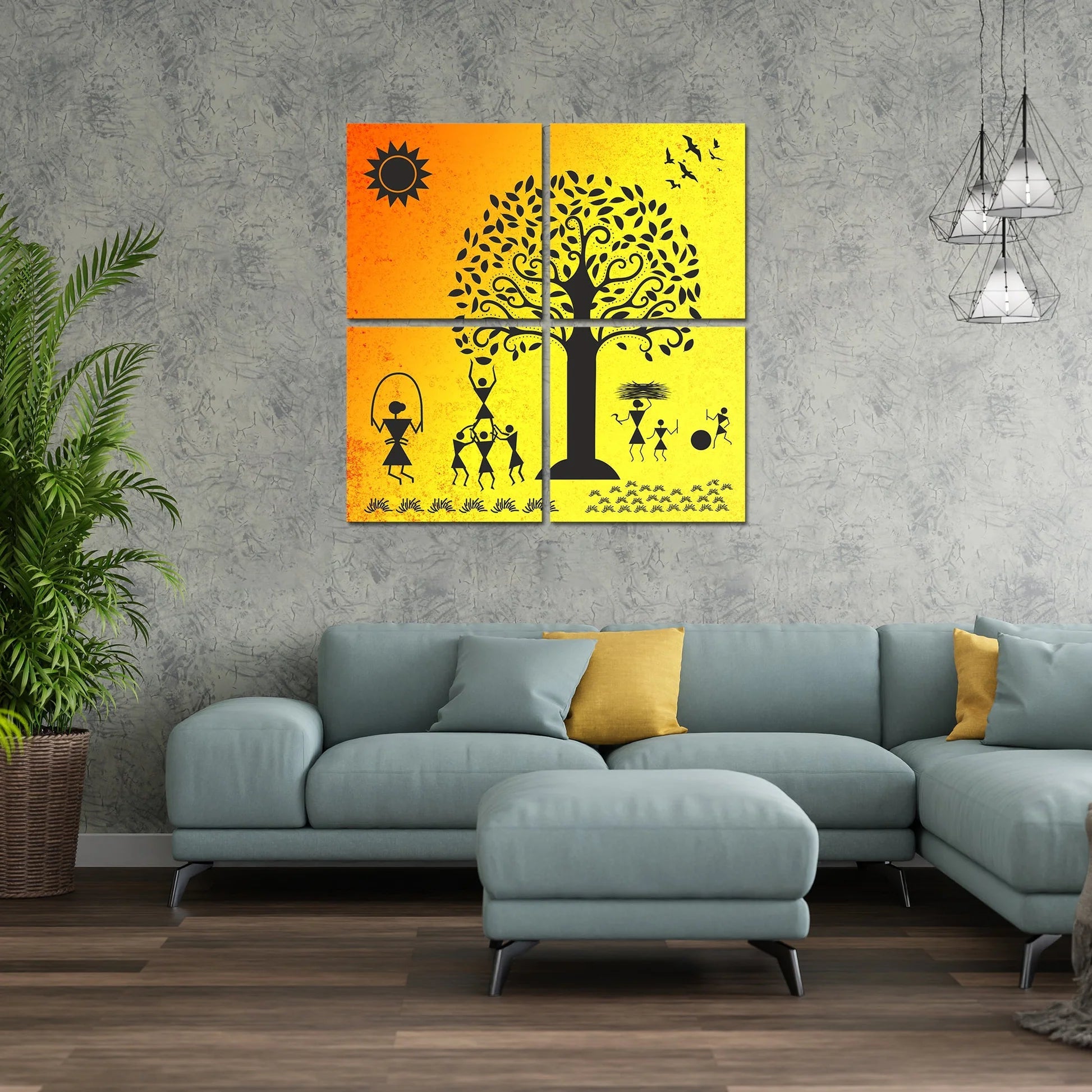 Warli Art Village Wall Hanging Painting, 4 Pieces DECORMANTRA