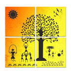 Warli Art Village Wall Hanging Painting, 4 Pieces DECORMANTRA