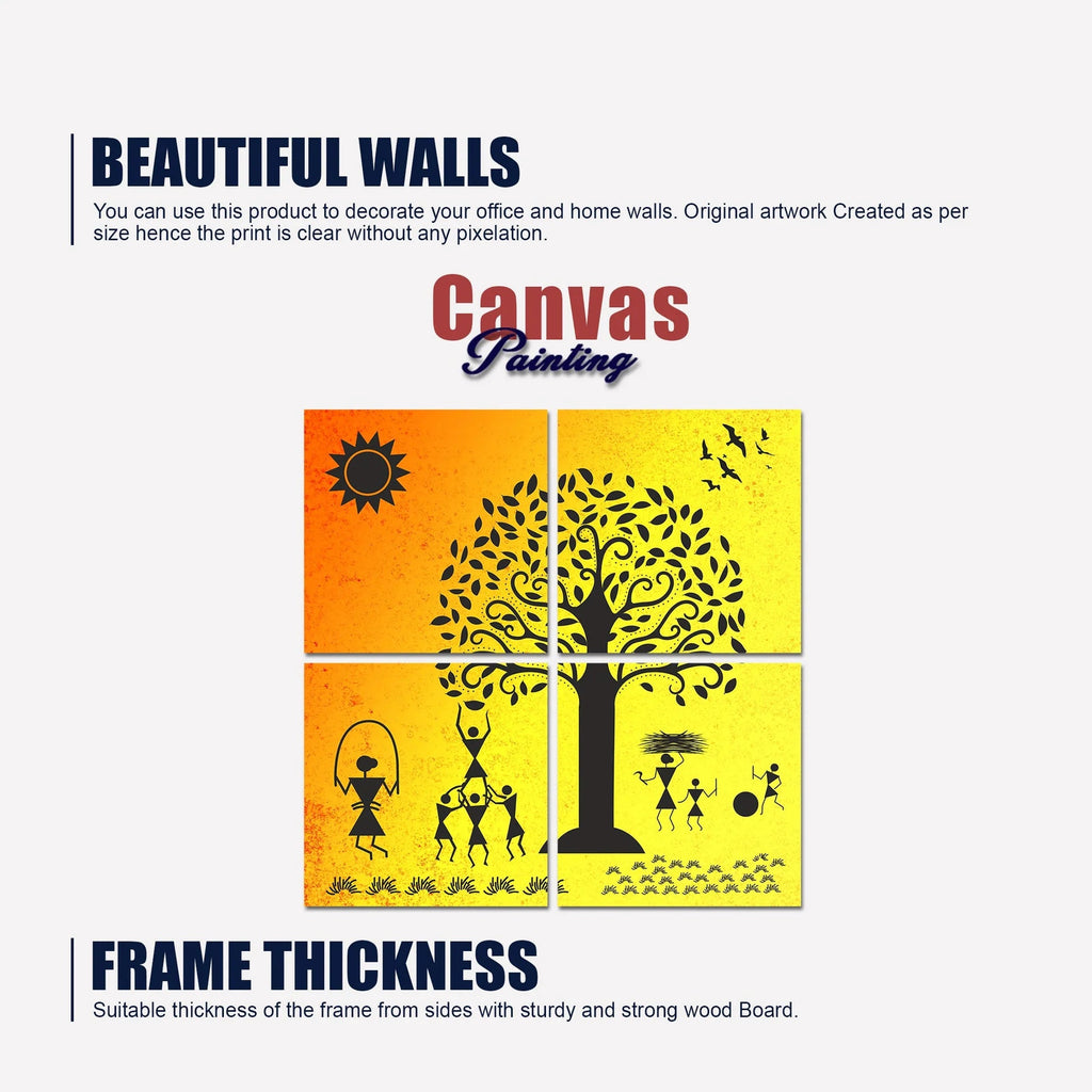 Warli Art Village Wall Hanging Painting, 4 Pieces DECORMANTRA