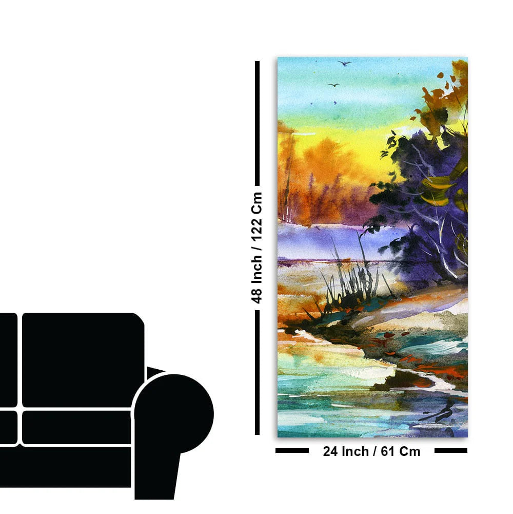 Water Color Landscape of Beautiful Scenery Trees Canvas Wall Painting DECORMANTRA