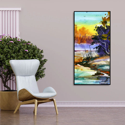 Water Color Landscape of Beautiful Scenery Trees Canvas Wall Painting