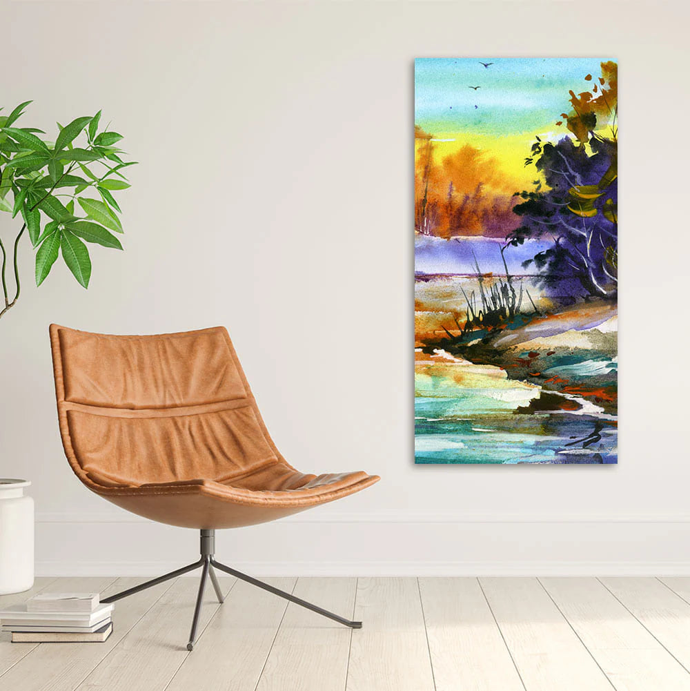 Water Color Landscape of Beautiful Scenery Trees Canvas Wall Painting DECORMANTRA
