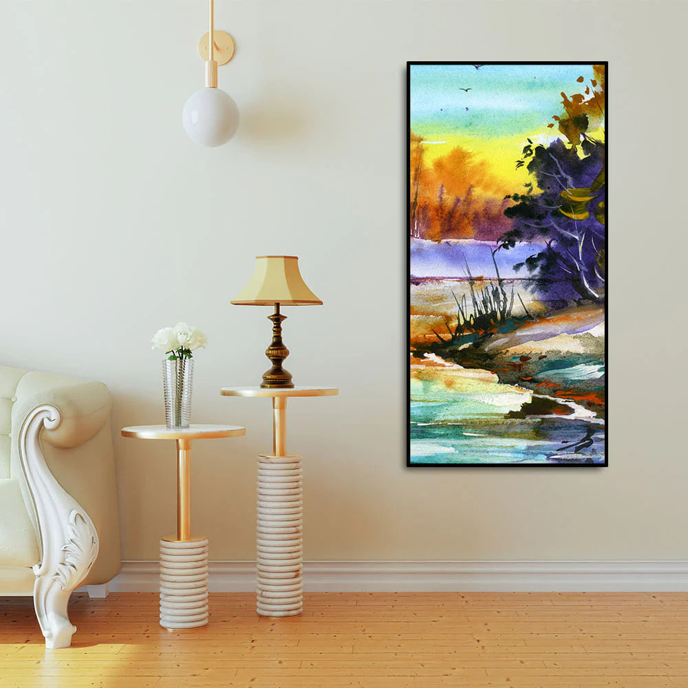 Water Color Landscape of Beautiful Scenery Trees Canvas Wall Painting DECORMANTRA
